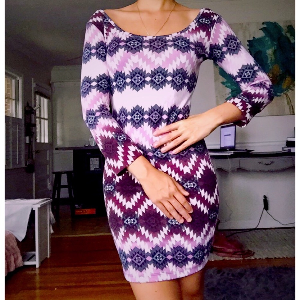 Long Sleeve Geometric Print Dress